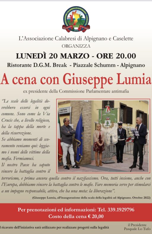 CENA DELLA LEGALITA’ con l’Associazione Calabresi Alpignano e Casalette